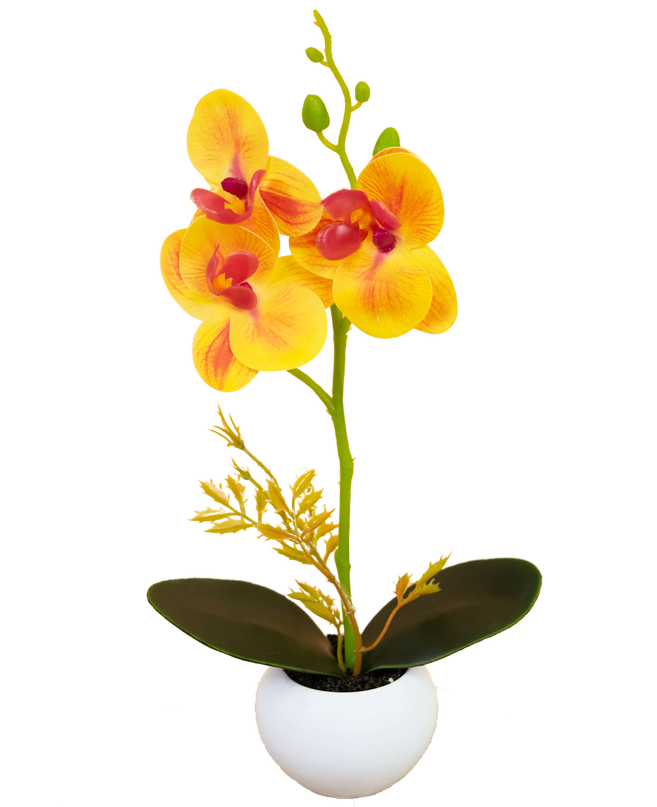 Künstliche Orchidee 28 cm gelb/rot im Topf