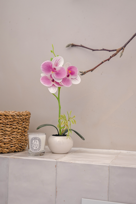 Künstliche Orchidee 28 cm weiß/rosa im Topf